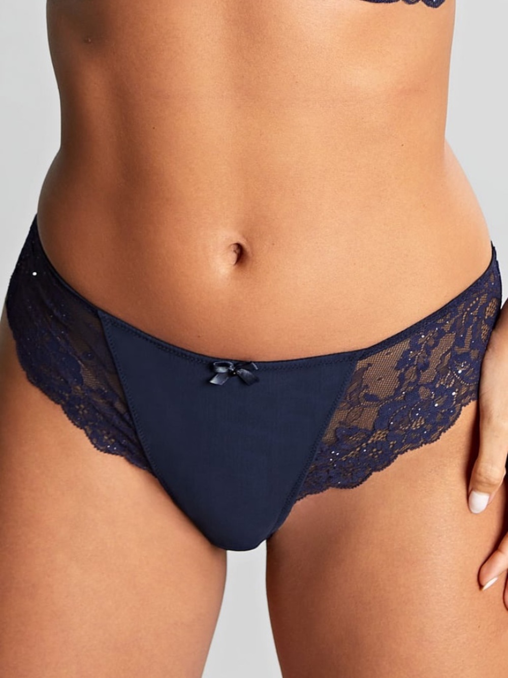 NEW Panache Ana Sequin Lace Brazilian Cheeky Panty 9392 Midnight (Navy) Blue